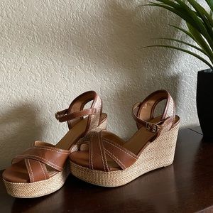 Brown leather wedges